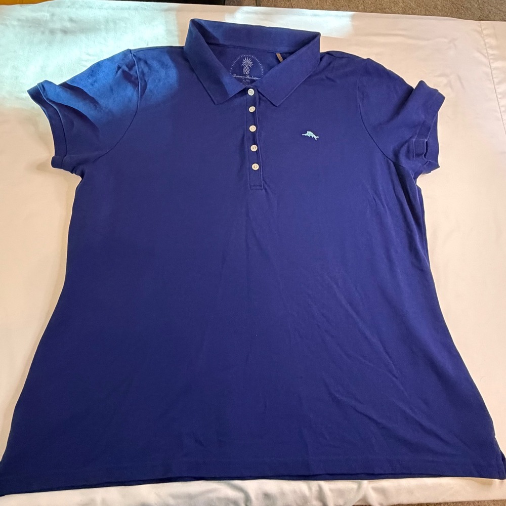 Tommy Bahama Womens XL Royal Blue Pima Cotton Lycra Short Sleeve Polo Shirt Golf